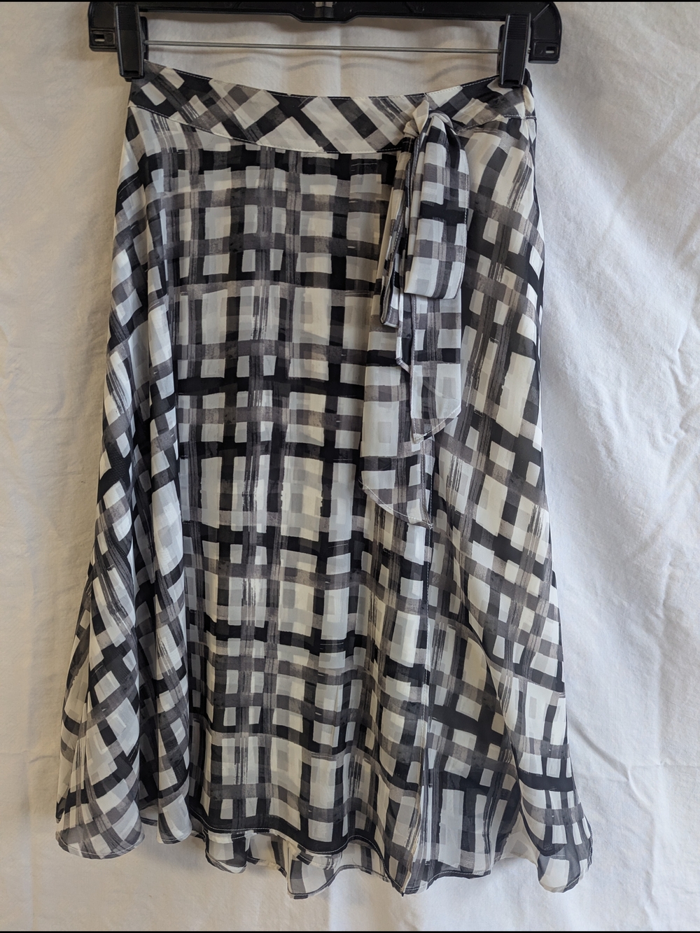 Elle Black & White Plaid Circle Skirt with Side Tie